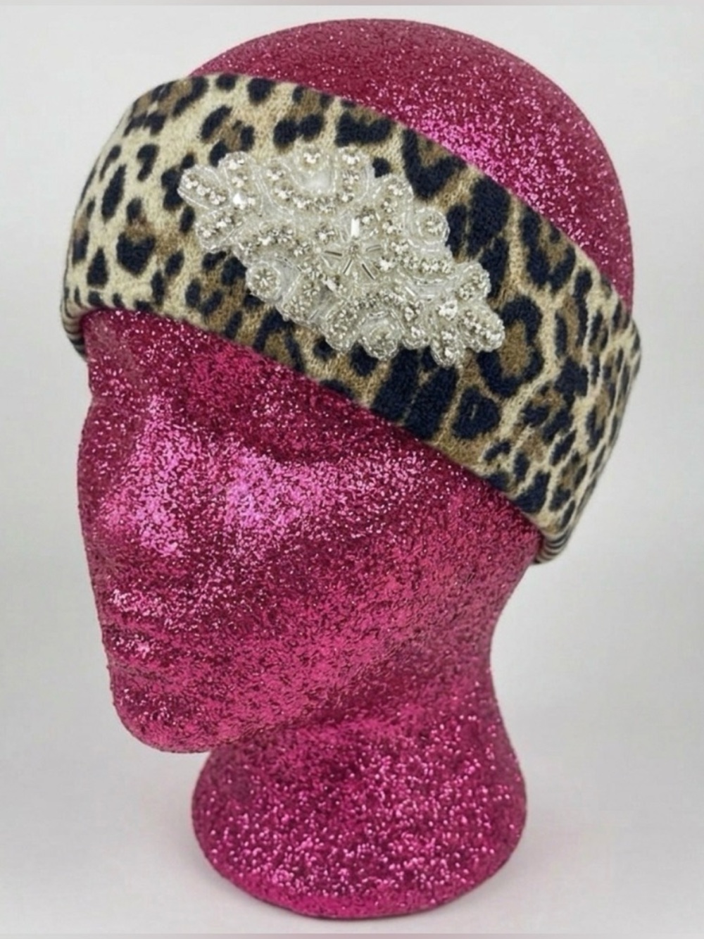 Leopard headband with rhinestone appliqué embellishment